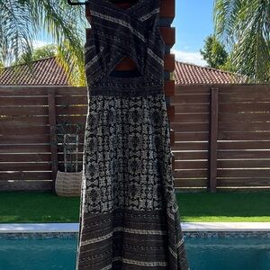 Free People Black and Gray Midi Dress Batik pattern with cutouts